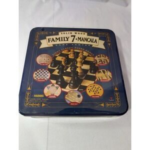 NEW Family 7+ Mancala Game Center 8 Classic Board Games Solid Wood in Tin